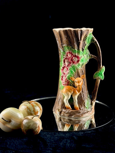Hornsea Fauna Royal Vase Woodland Tree Trunk Bambi Deer Flowers England 10” Vtg0