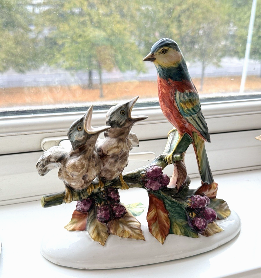 Stunning Rare Giuseppe Armani Figurine | Mother Bird Feeding 3 Chicks | Signed1