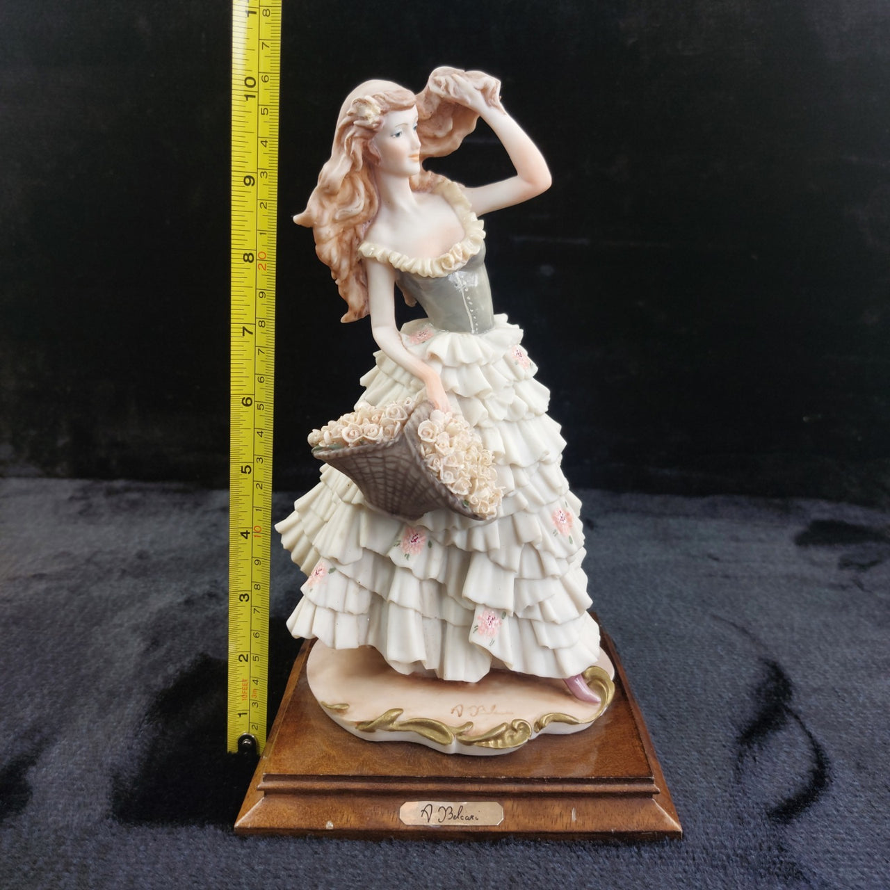 A. Lady Belcari Figurine Roses Basket 1989 Dear Sculpture Italy 10” ARMANI 7