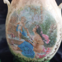 Thumbnail for Victoria Austria Porcelain Vase Pair Handled Romantic Scene Antique Decor. 9in6