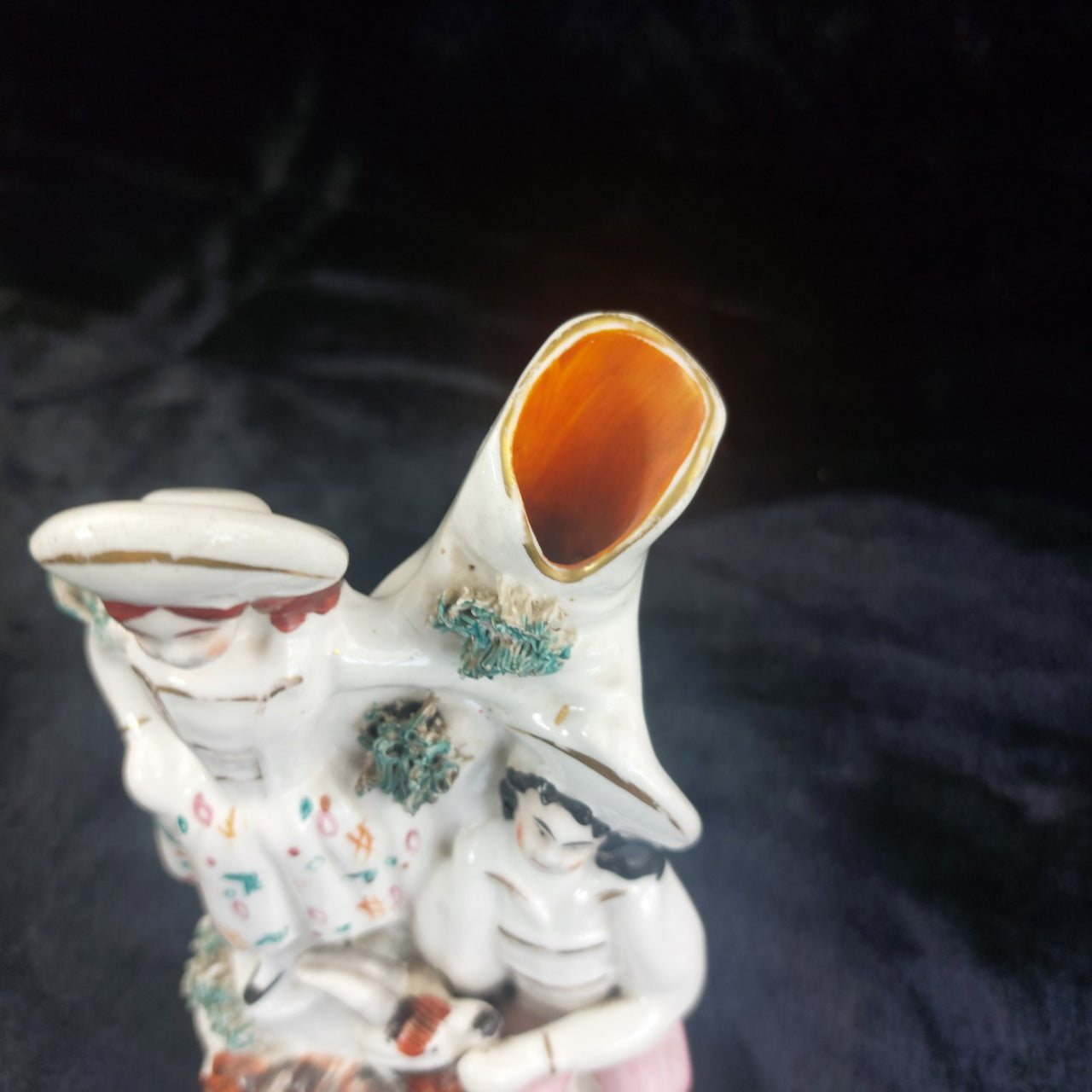 Staffordshire Figure Painted Couple with Goat Mantel Vase Victorian 8" antique4