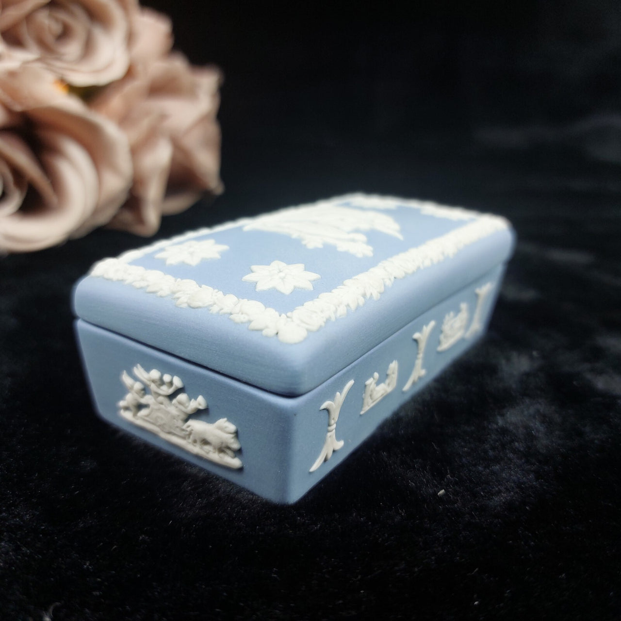 Wedgwood Blue Jasperware - Trinket Box & Plate Set Rectangular Pottery/ Ceramic13