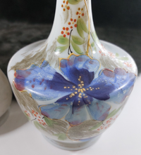 Thumbnail for Rare Pair Antique of Hand-Painted Satin Glass Vases Milk Flowers Decor Porcelain12