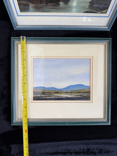 A Pair of Vintage Landscape Prints Swiss Alps & Coastal Marshlands  blue green1