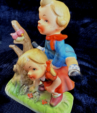 Thumbnail for Hummel Vintage style Porcelain Figurine of Children with a Bird on a Tree 7in9
