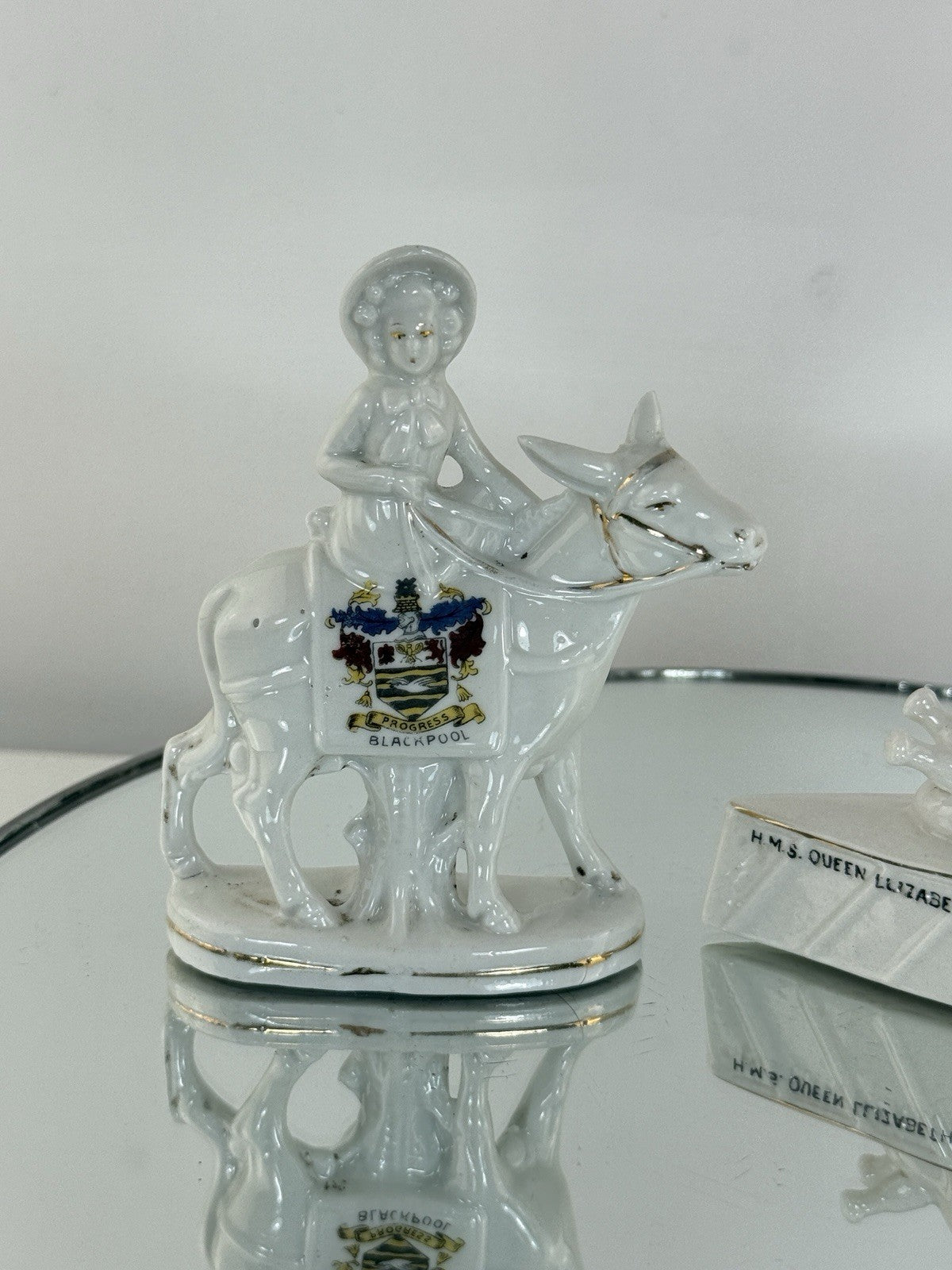 Arcadian Crested China Donkey Figurine HMS Queen Elizabeth White Porcelain2