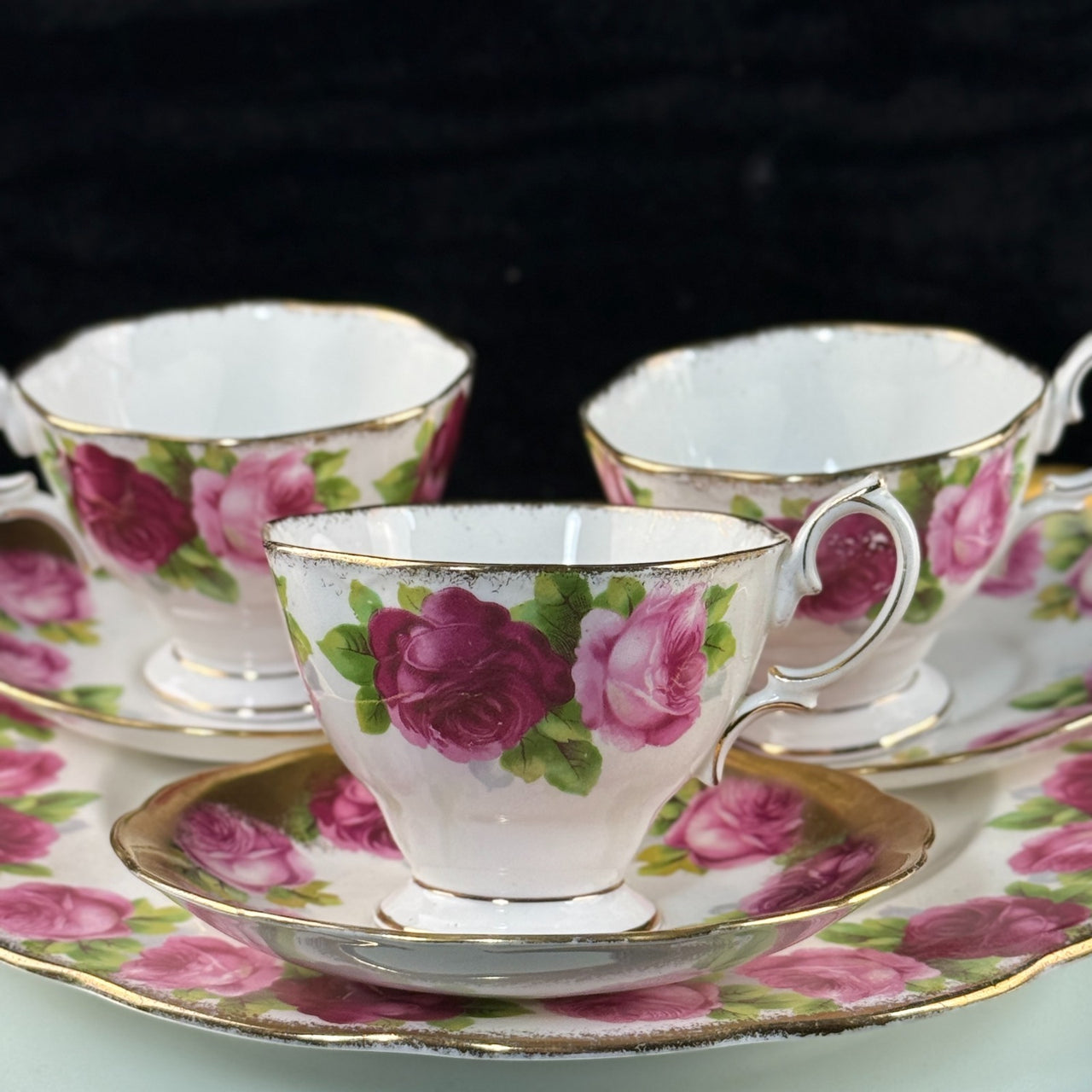 Royal Albert Pink Rose tea set of 3 &serving plate England stunning 7p tea set 5