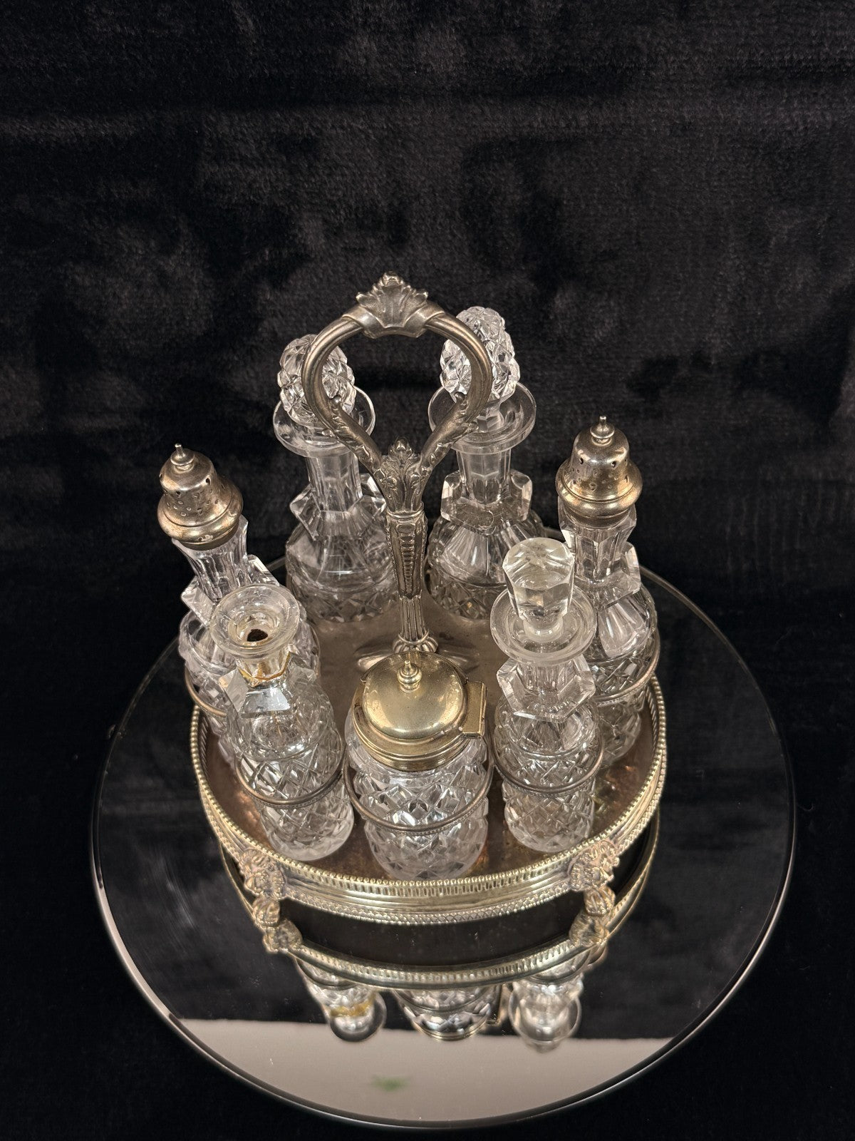 Antique SilverPlated & Cut Glass Cruet Set SixBottle Castor with Stand Victoria22