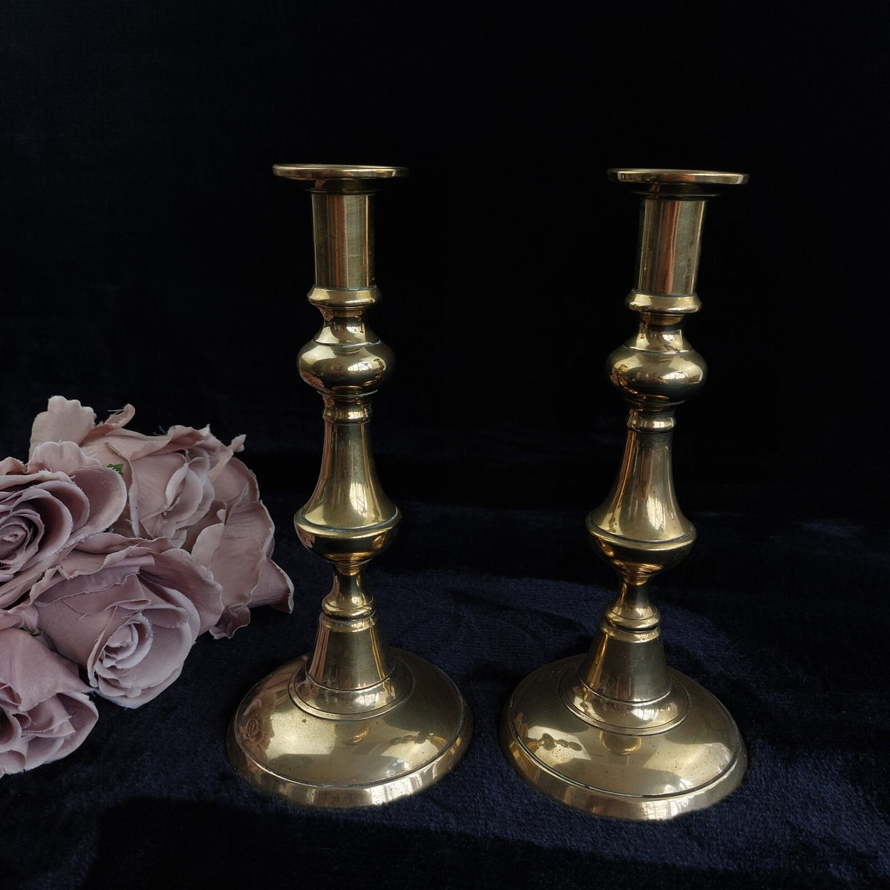 Elegant Design Antique Solid Brass Pair 9.5" Tapered Candlestick Holders 1