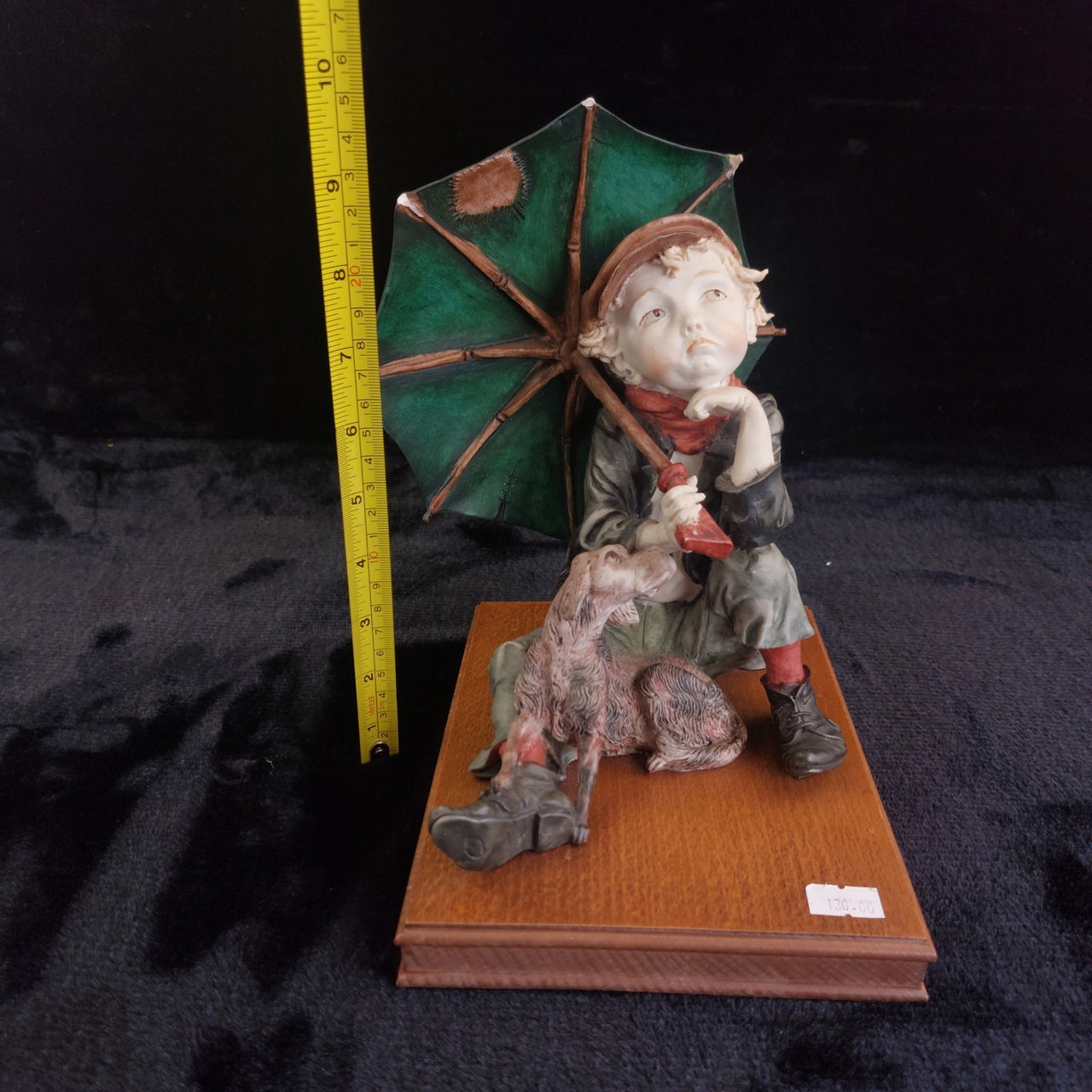 N Capodimonte Boy Dog Figurine Signed A.G. see pics 9.5" bookshelf decor vtg12