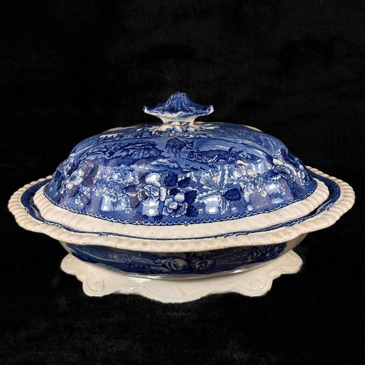 Adams Cattle Scenery Blue Transferware Tureen with Lid 11" England Ironstone9