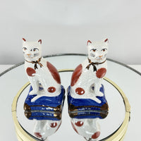 Thumbnail for Rare Staffordshire Style Antique Cat Figurine Pair Hand Painted Mantel Cats 4”8