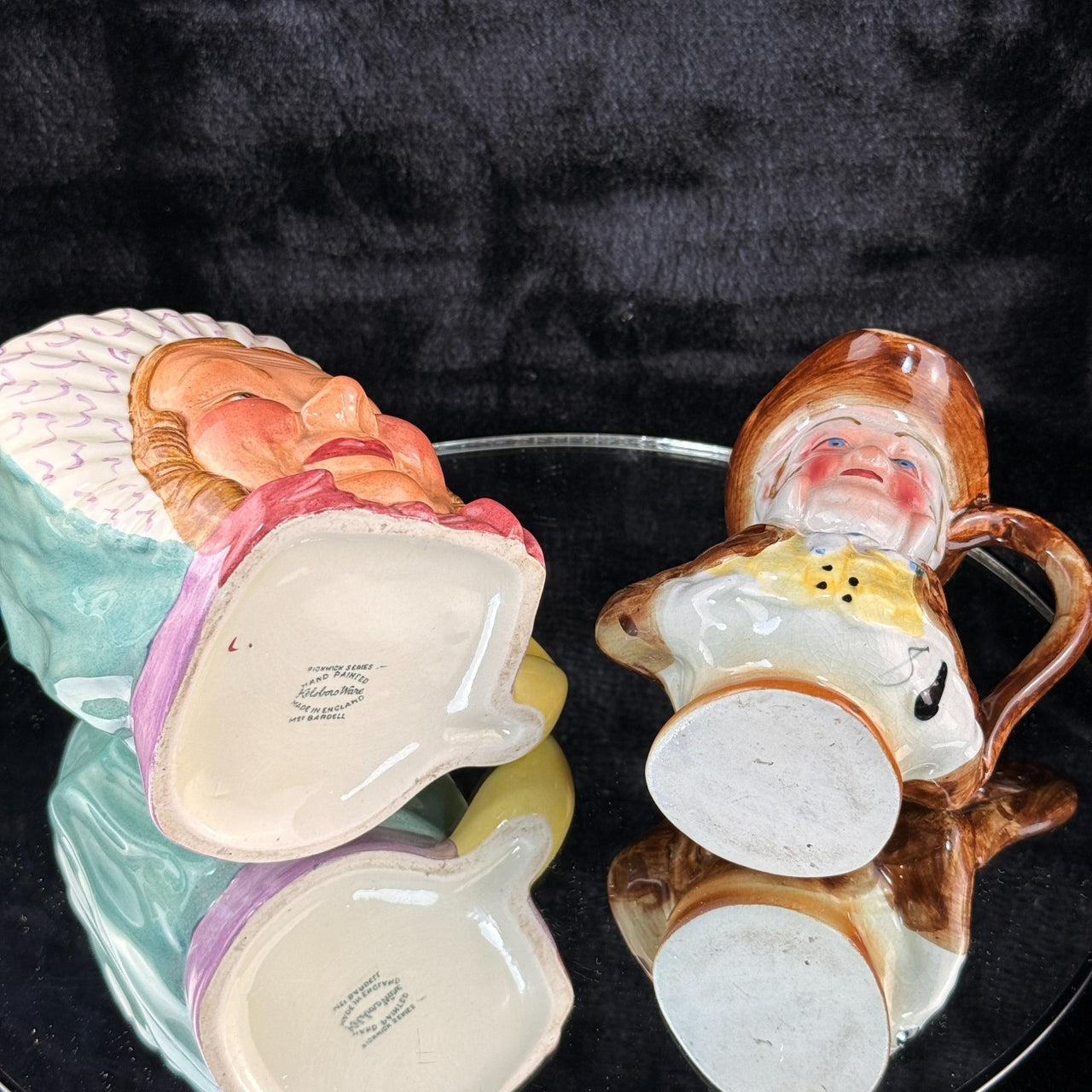Fieldings Pickwick Ware Mrs Bardell & Character Jug England Hand Painted de Pair5