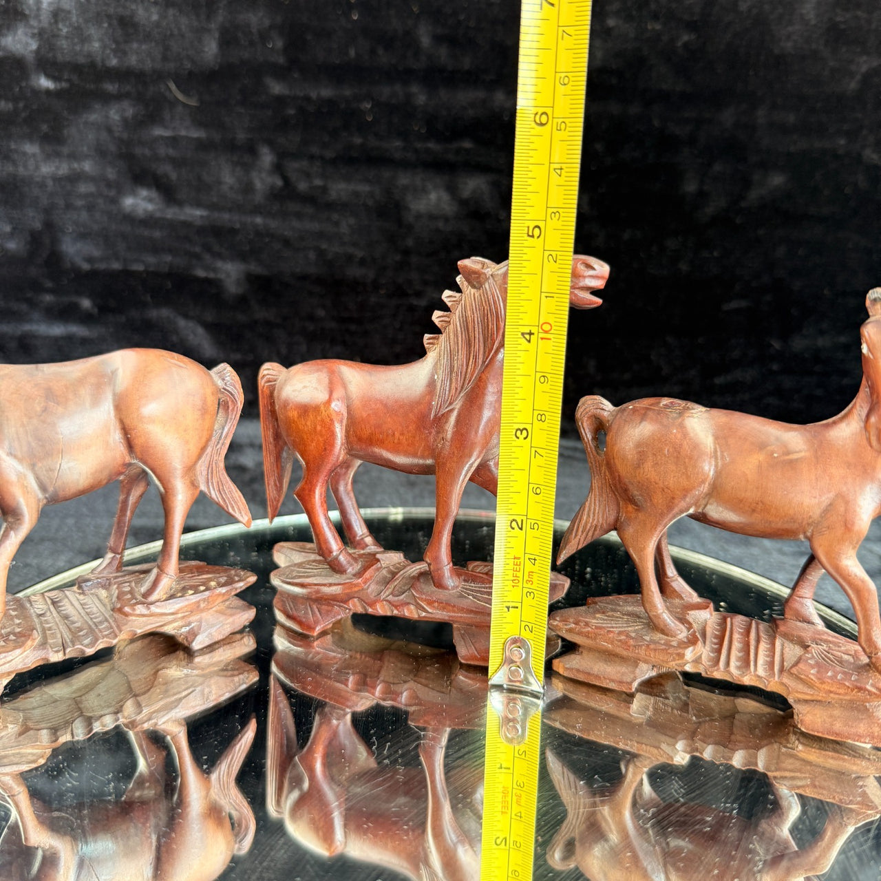 Set of 3 Vintage Hand-Carved Wooden Horses – Rustic Folk Art Figurines Ornament11