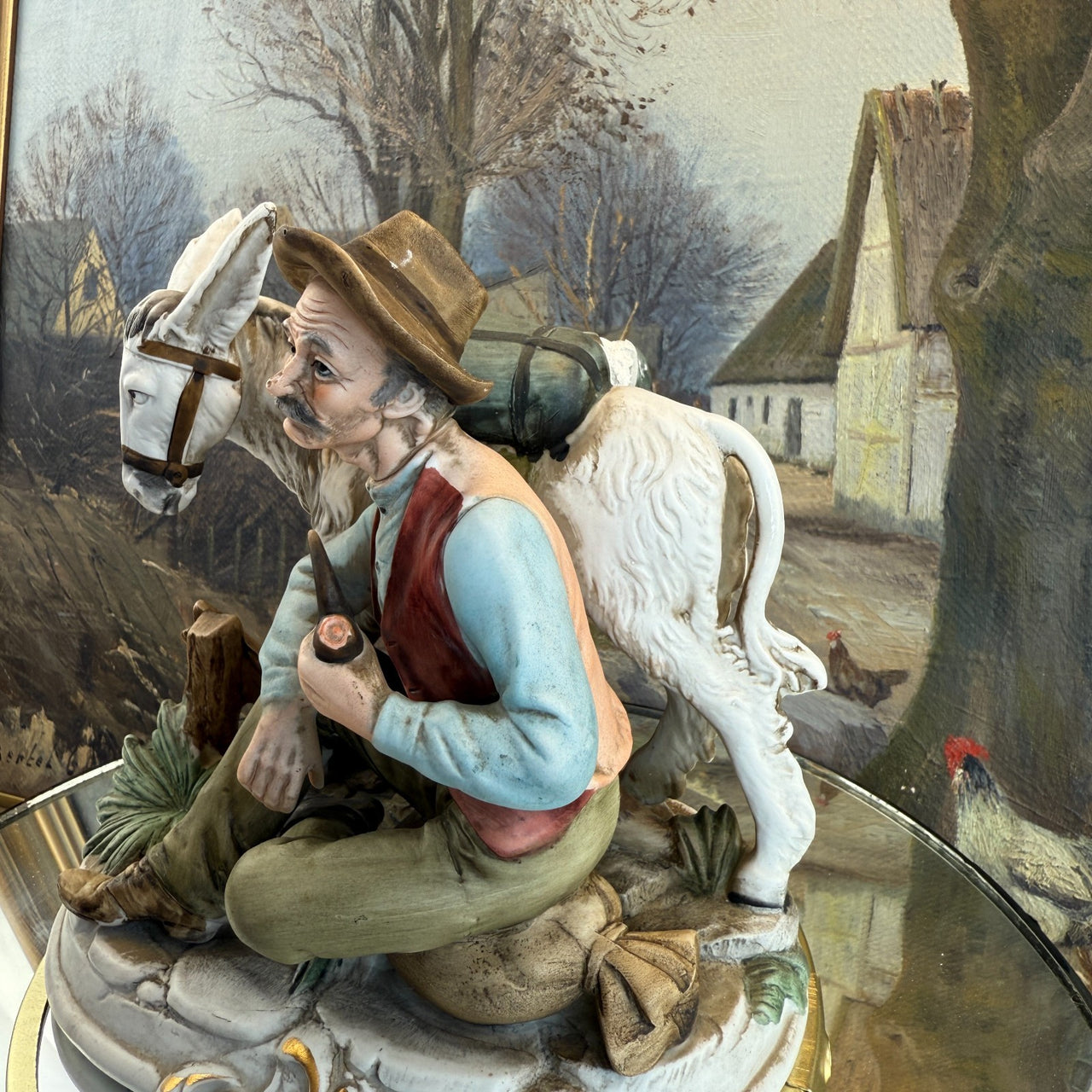 Rare Vintage Capodimonte Original Figurine: Old Man with Donkey see the pics4