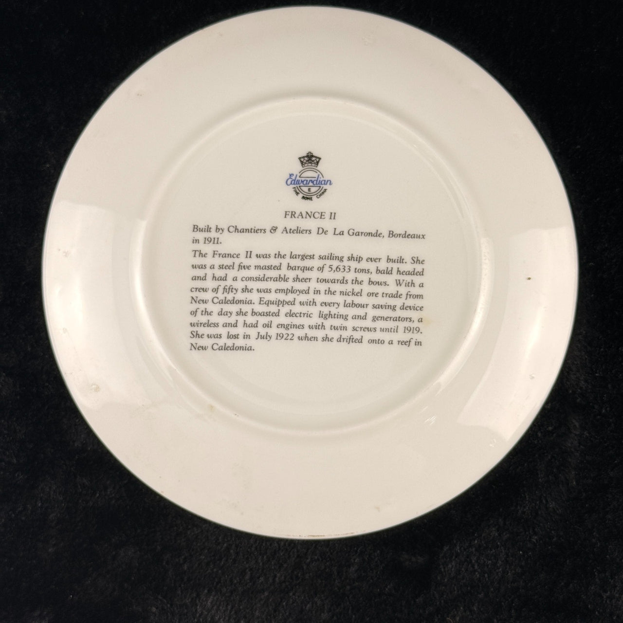 Edwardian China Bone Tall Ships Plate Set – France II & Herzogin Cecilie – P.A.4