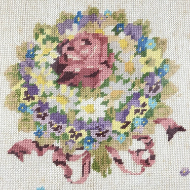Floral Needlepoint Framed Tapestry Pink Rose Daisy Bouquet 2015” Wood Frame.1