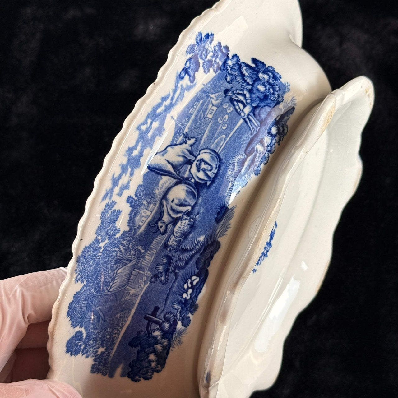 Adams Cattle Scenery Blue Transferware Tureen with Lid 11" England Ironstone6