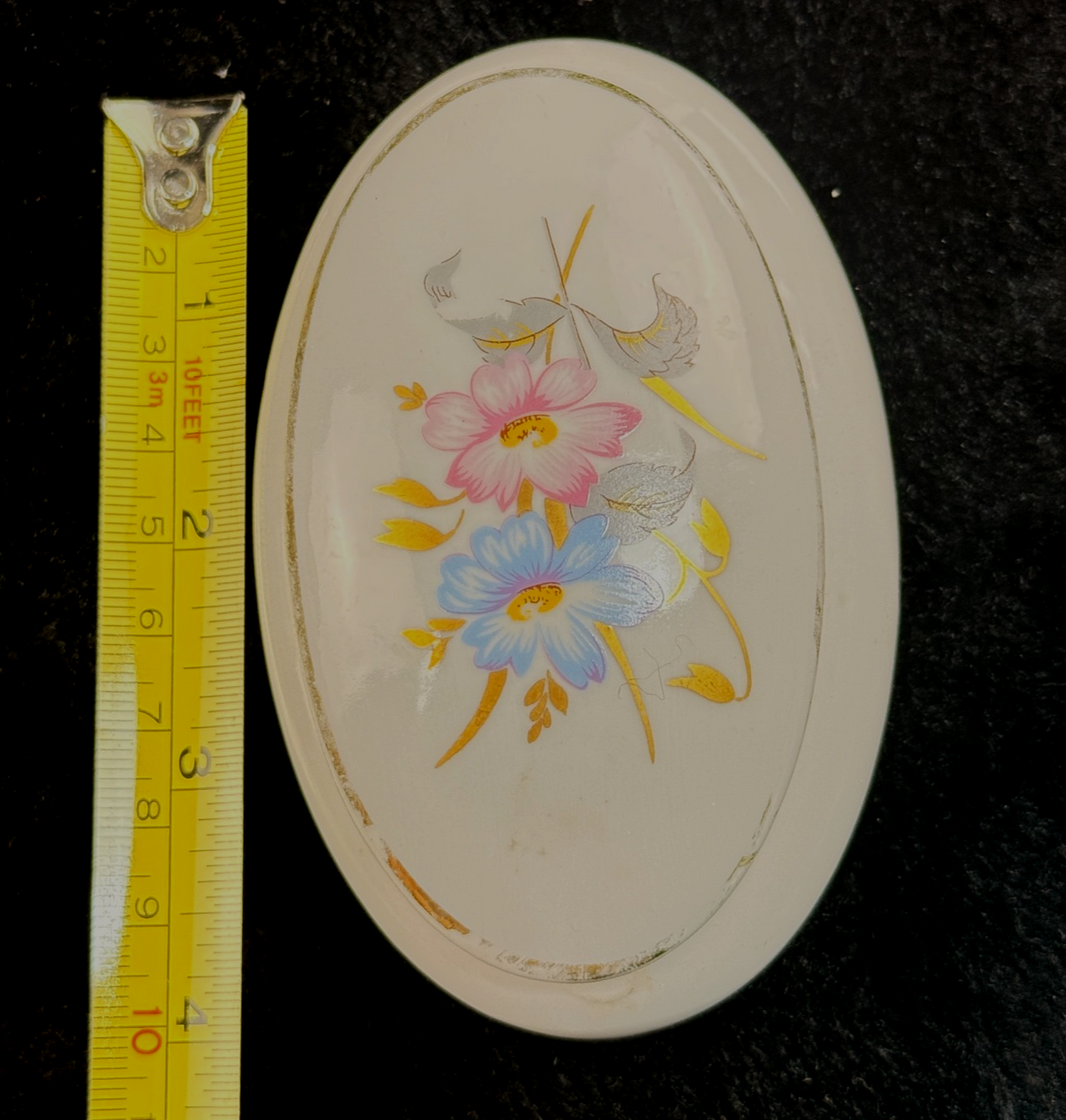 Pâte MPA de Limoges France Oval Trinket Box Jewelry Casket Floral Gold Trim see18