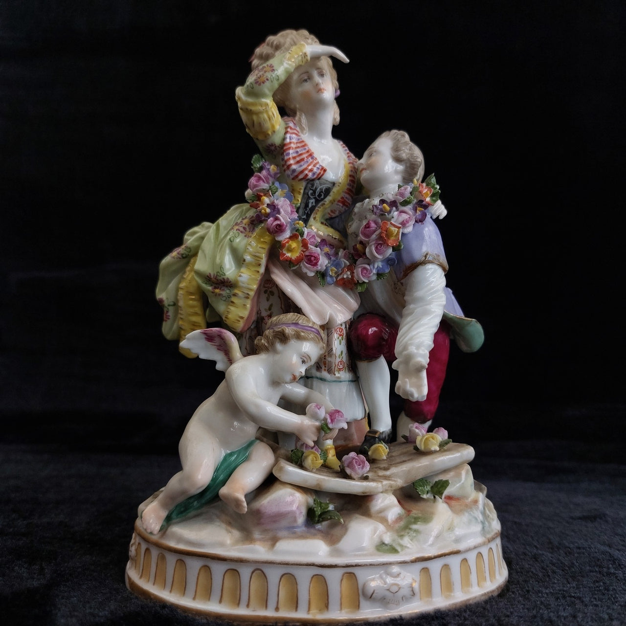 Antique Dresden Style Porcelain Figurine The Broken Bridge Michel Victor Acier1