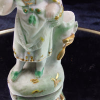 Thumbnail for Antique Porcelain German Figurine Child w/ Boot Vase Green Gold Accents 2.5”2