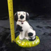 Thumbnail for Staffordshire Ware Figure Dog Acceptable Black White Green Base Worn Damage 6