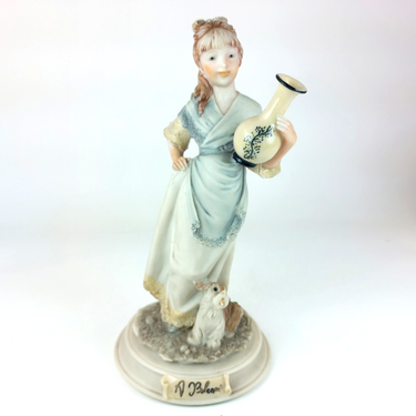 Signed A. Belcari Girl with Dog Vase Capodimonte  Porcelain Italian  7