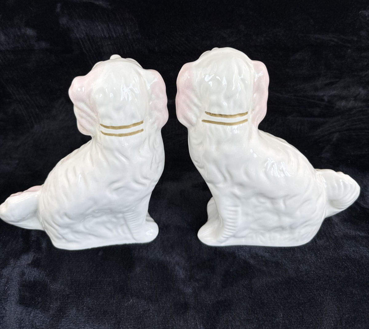 Antique Staffordshire Porcelain Pink and White  Pair King Charles Spaniel decor11