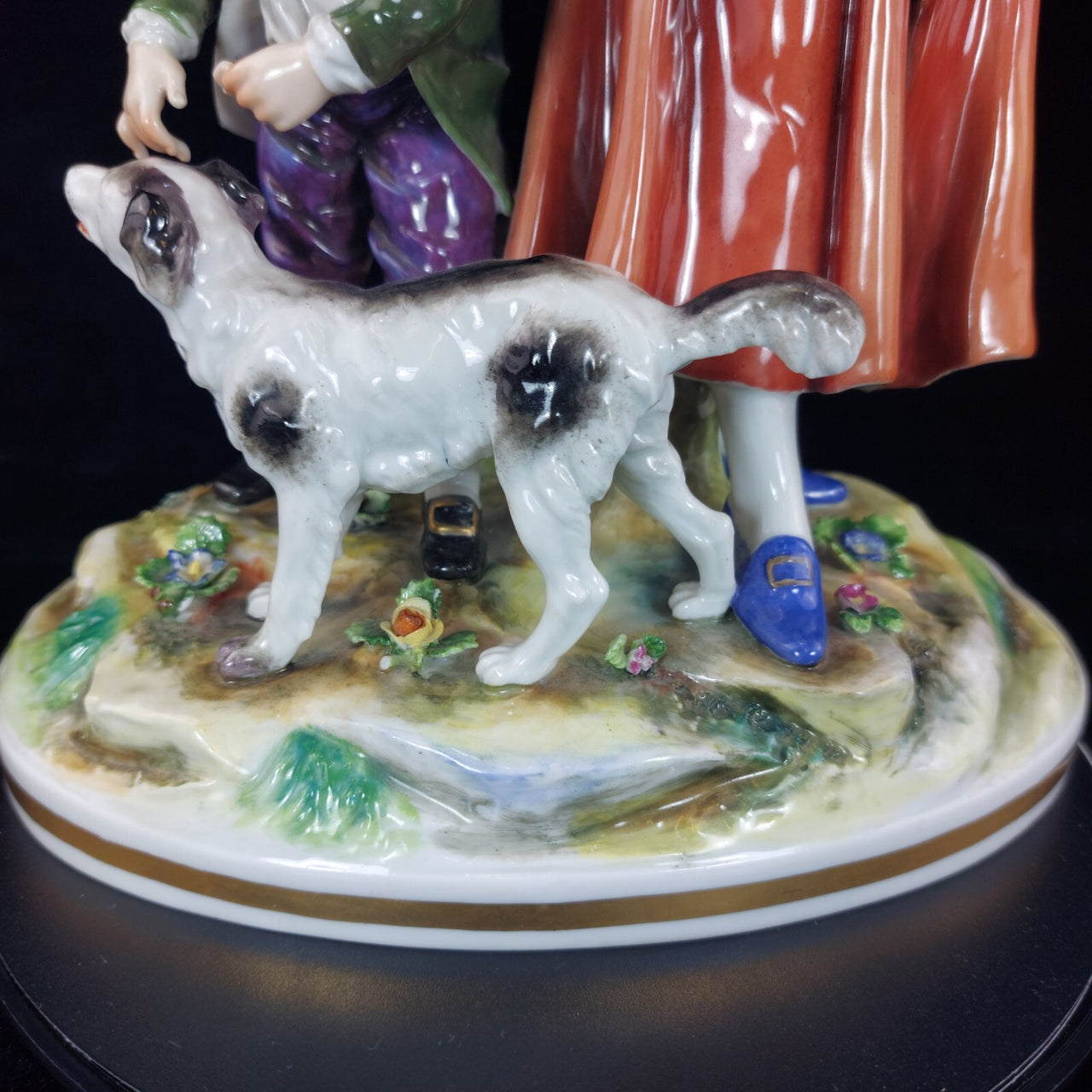 Volkstedt Figurine Porcelain Woman Child Dog Crown N Mark 30cm/12in German 1489g22