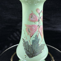 Thumbnail for Milk Antique Glass Vase Pink Bell Flowers 10.5” Green Enamel Gilt bohem decor3