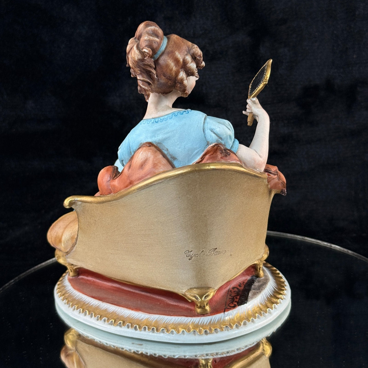 Tyche Bauer Figurine Lady on Couch Painted Hand Porcelain 8" Signed capodimonte11