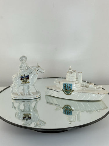 Arcadian Crested Souvenirs HMS queen Elizabeth , Donkey White Porcelain Figurine0