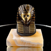 Thumbnail for 1920s Pharaoh Bronze Bust Tutankhamun on Marble Base Egypt Figurine Decor B1