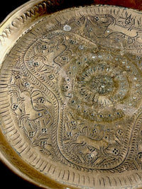 Thumbnail for Antique Middle Brass Eastern Plate Hand Etched Islamic Design Deer Pattern Tray3