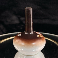 Thumbnail for Antique Vintage Japanese Mini Vase Hand Painted Brown White Floral Narrow Neck 43