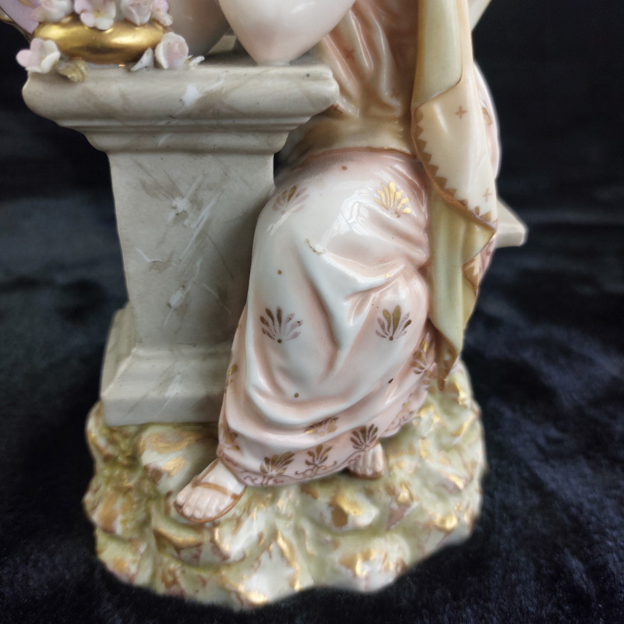 Antique German Victorian Porcelain Flowerscandle hold Candelabra Lady Gold Gilt9