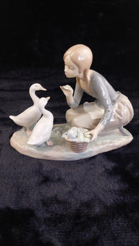 Thumbnail for Lladro Girl Feeding Geese Porcelain Figurine 1278g Glazed Ducks bookcase decor15