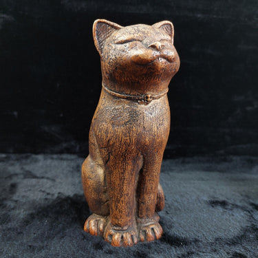Hand Carved Cat Figurine Statue Wood Look Collectible Rustic Decor G.Britain 8