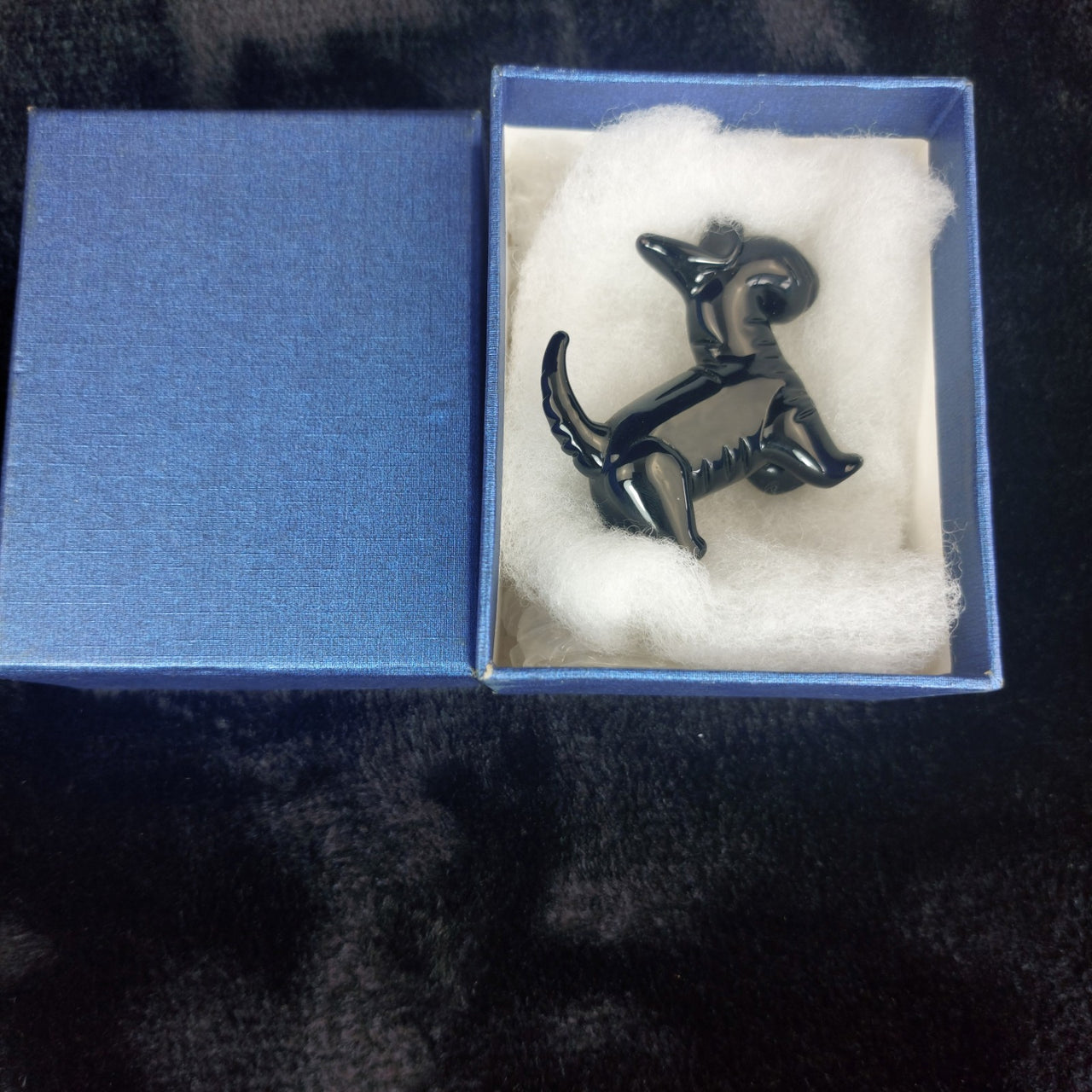 Handmade Glossy Glass Black Dog Figurine Puppy Animal Art Good w/ Box 2" x 2"10