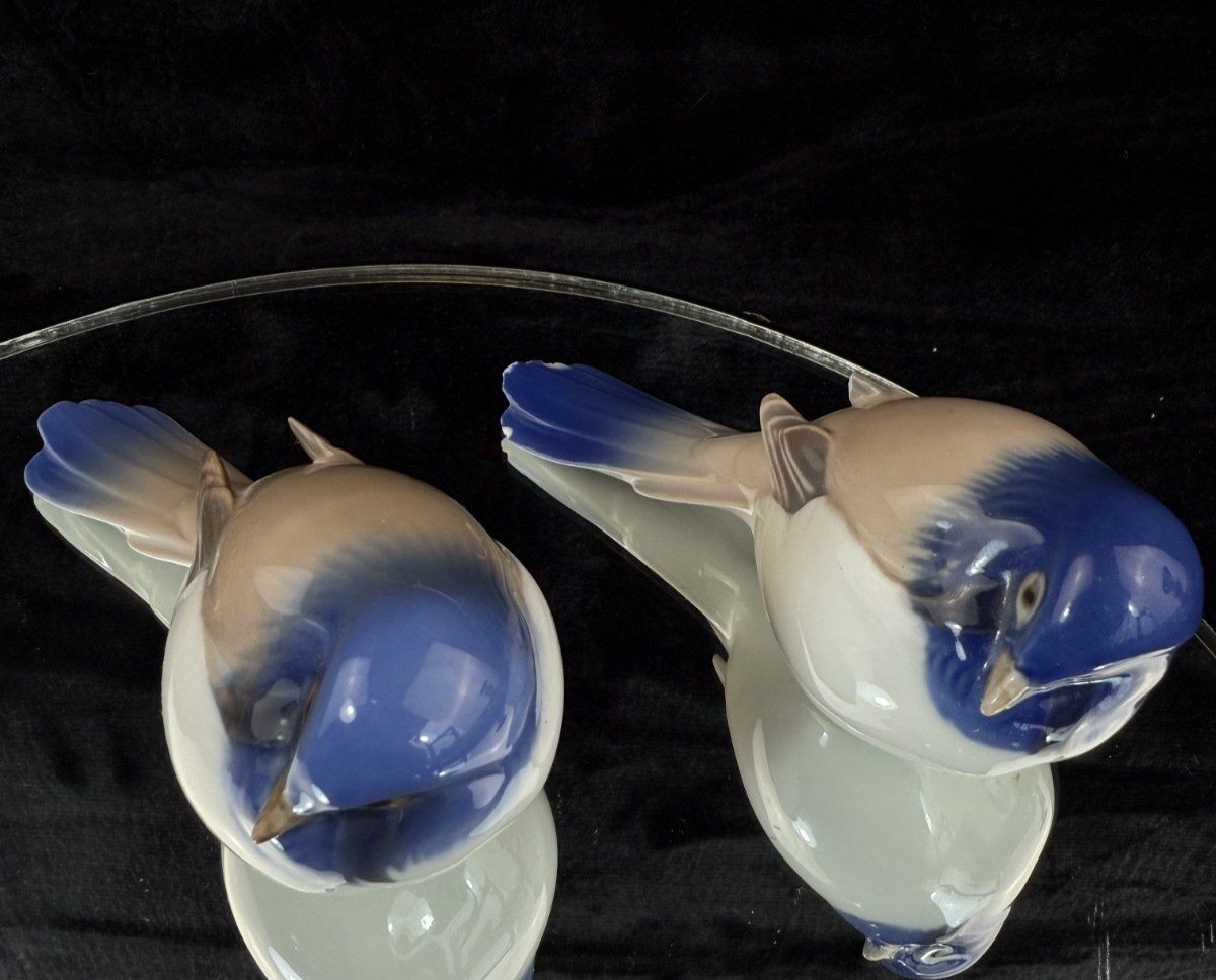 Bing Grøndahl & B&G Porcelain Blue Jay Bird Figurines Pair - Marked 1635 chipped1