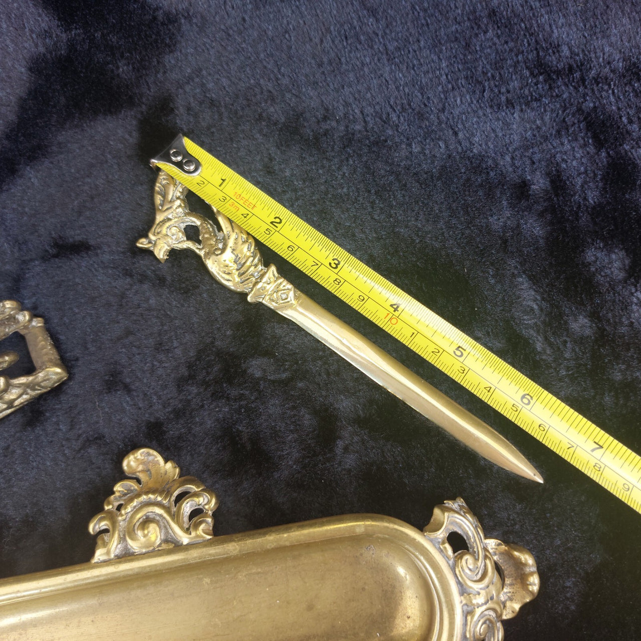 Vintage Brass Desk Set – Letter Holder, Rococo Tray pen holder & Letter Opener15