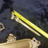 Thumbnail for Vintage Brass Desk Set – Letter Holder, Rococo Tray pen holder & Letter Opener15