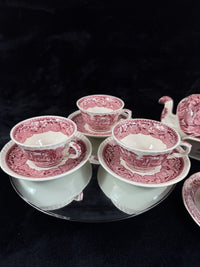 Thumbnail for Mason's Ironstone Vista Dinnerware Tea Set patent Red Transferware England Chips8
