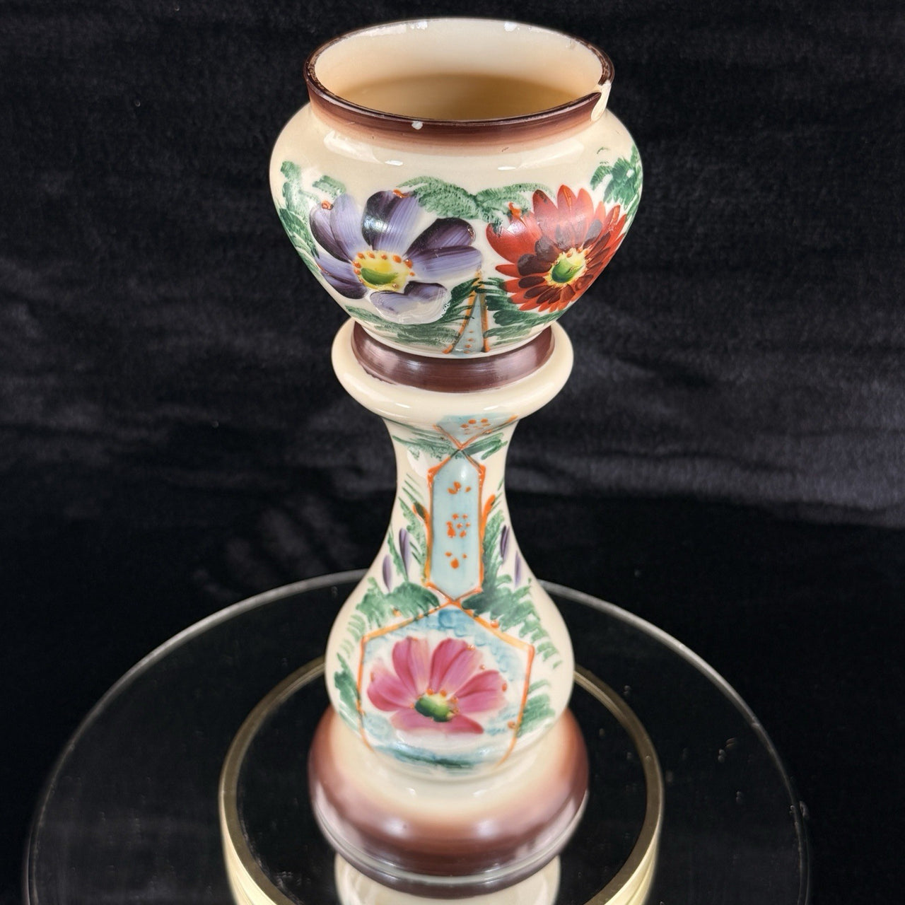 Milk Bohemian Glass Antique Vase 12” Floral Victorian Urn Form decor see pics12