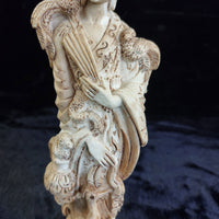 Thumbnail for Asian Woman with Fan and Birds Resin Figurine Ivory Colour Approx 10in Worn2