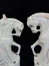 Thumbnail for Antique Porcelain Staffordshire Cavalier- Horse Figurine Pair decor see one head14