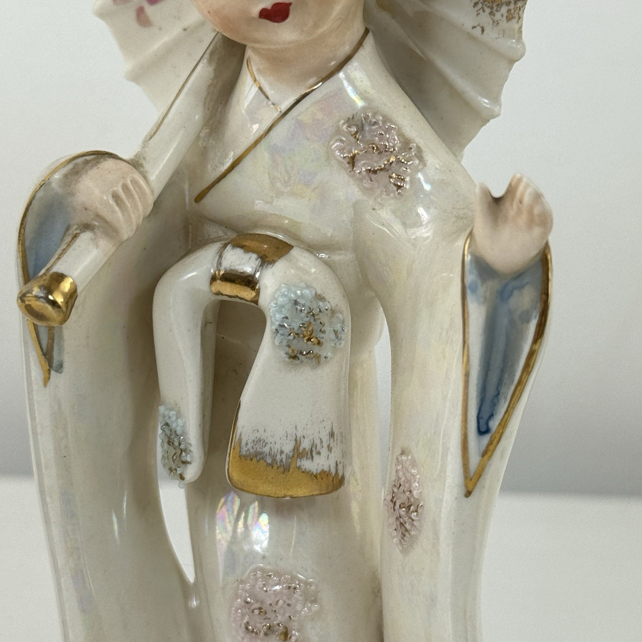 Vintage Geisha Girl Figurines Pair 9” Ceramic Japan Style Kimono Parasol & Drum14