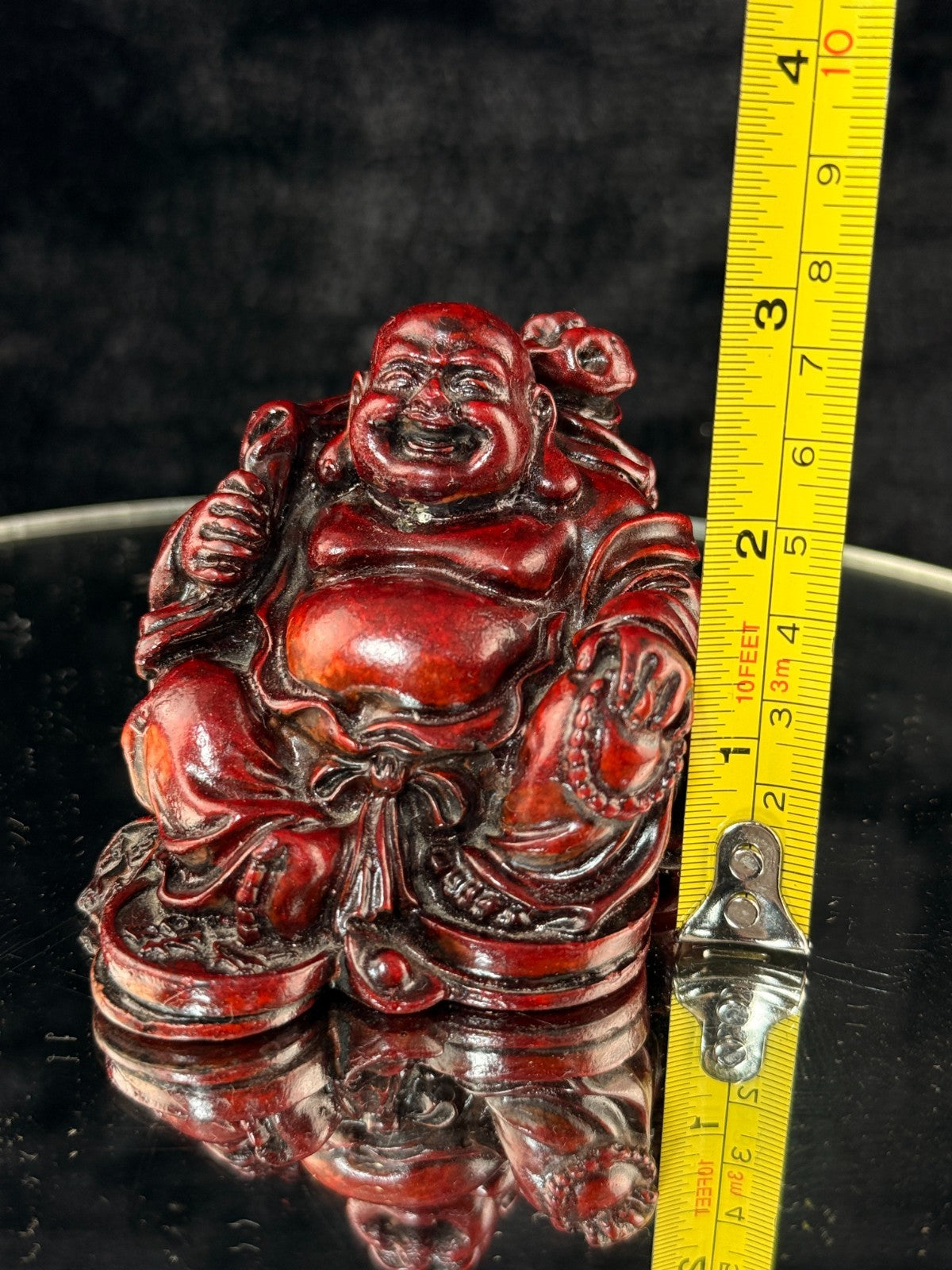 Vintage Chinese Laughing Buddha Red Resin Figurine Happiness Prosperity Statue13