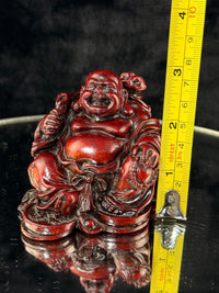 Thumbnail for Vintage Chinese Laughing Buddha Red Resin Figurine Happiness Prosperity Statue13