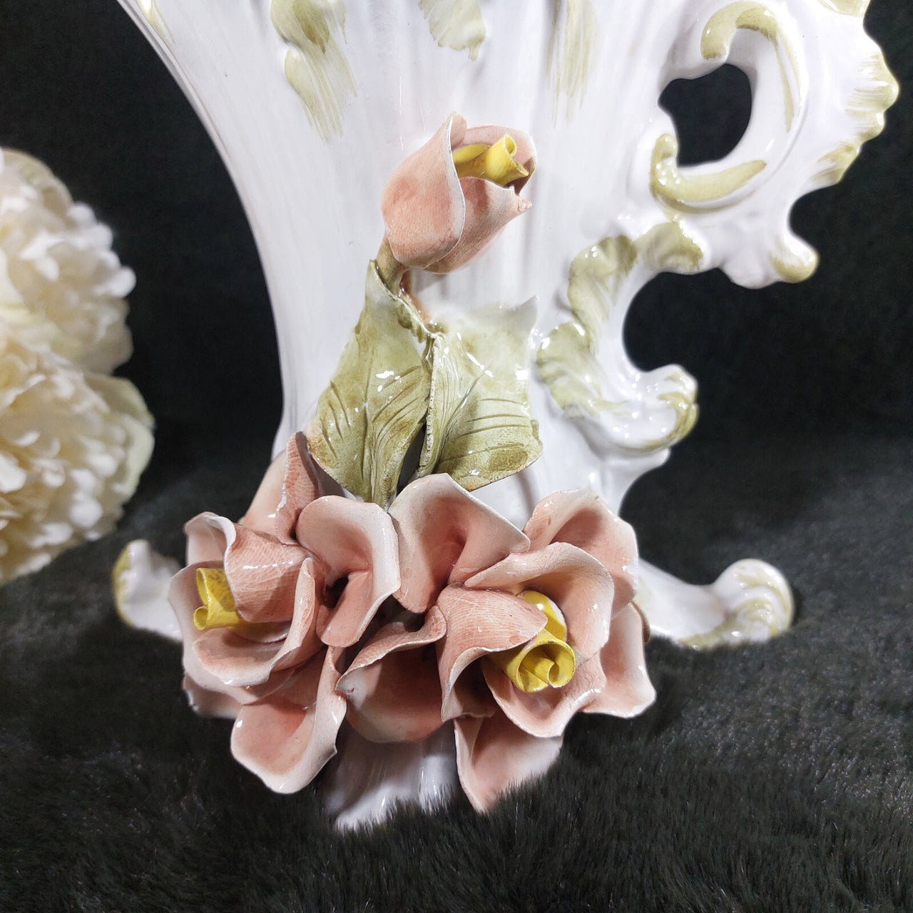 Francesco Capodimonte Italian Porcelain Italy Vase – Rococo Bird & Floral Design4
